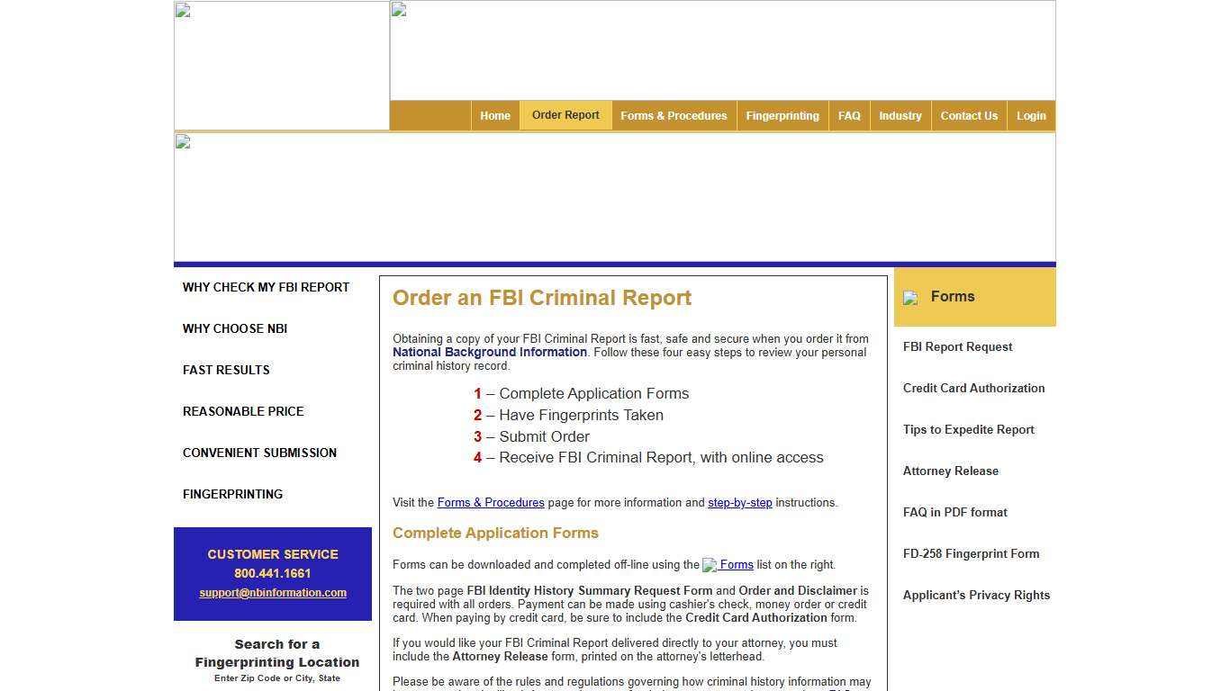 National Background Information - Order FBI Report